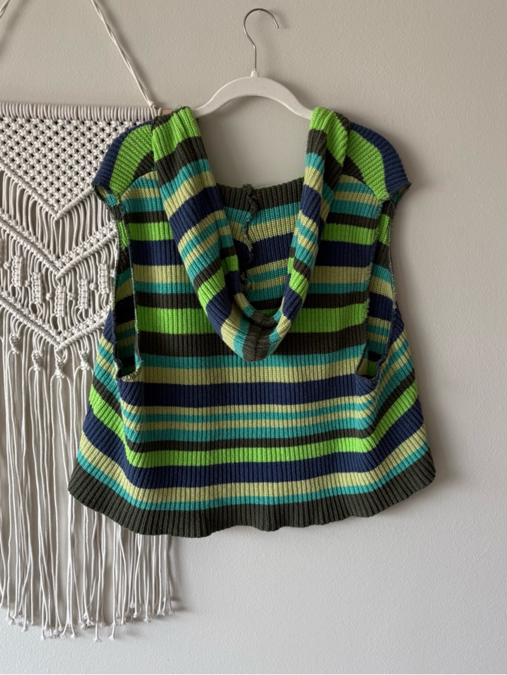 BDG Striped Knit Hooded Tank - Lime, Teal & Navy - Picture 3 of 3